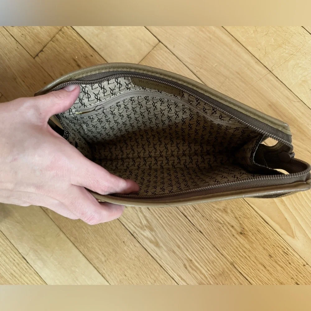 Yves Saint Laurent Vintage Black and Tan Cosmetic Case/Toiletry Bag